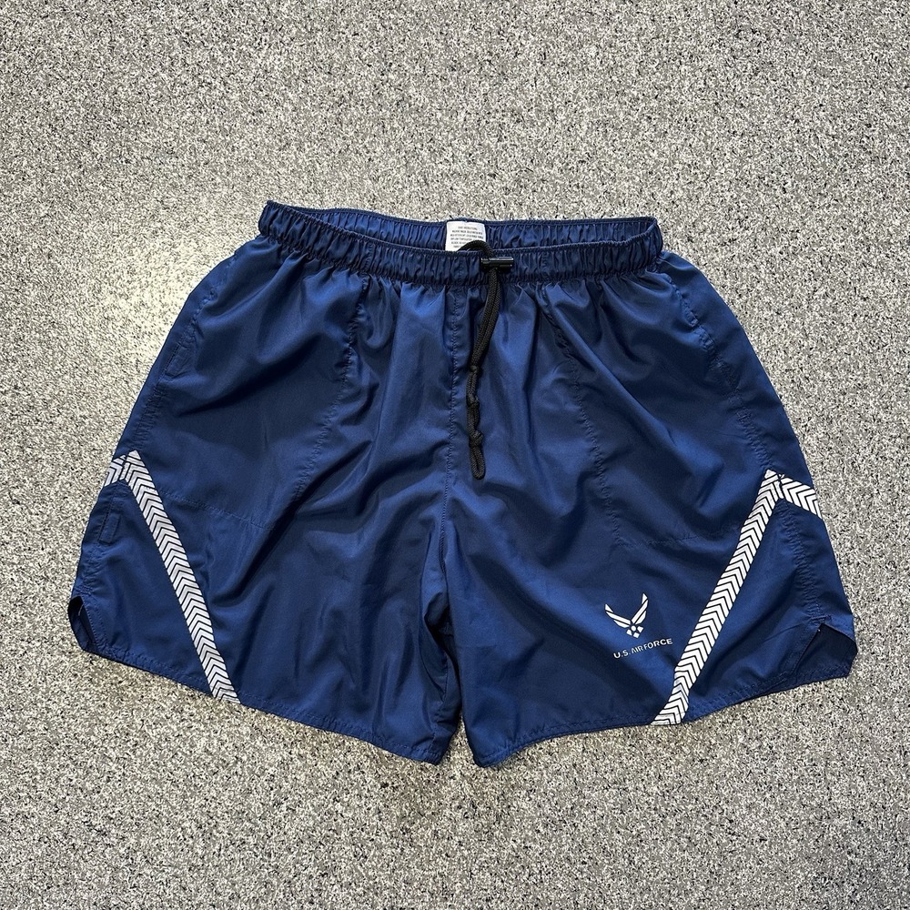 U.S. Air Force PT Running Shorts Mens L Navy Blue Reflective Lined Trunks 6"